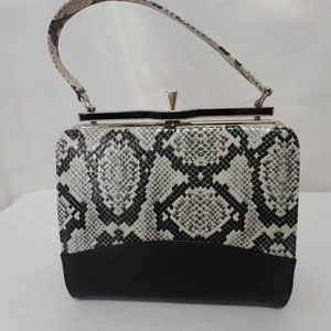 RISQUE BLACK VINTAGE ANIMAL PRINT LEATHER EVENING HANDBAG